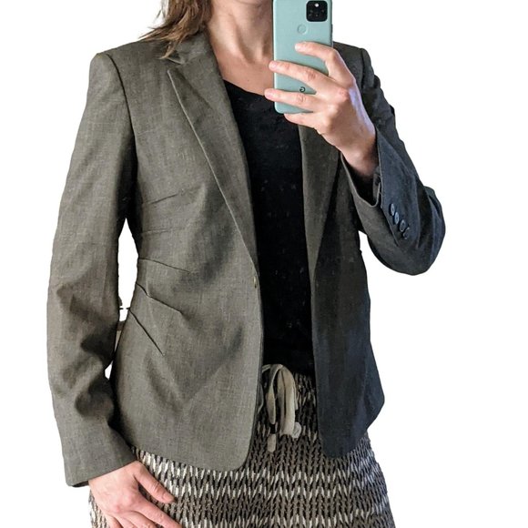 Calvin Klein Jackets & Blazers - EUC Vintage Calvin Klein ruched grey/olive blazer